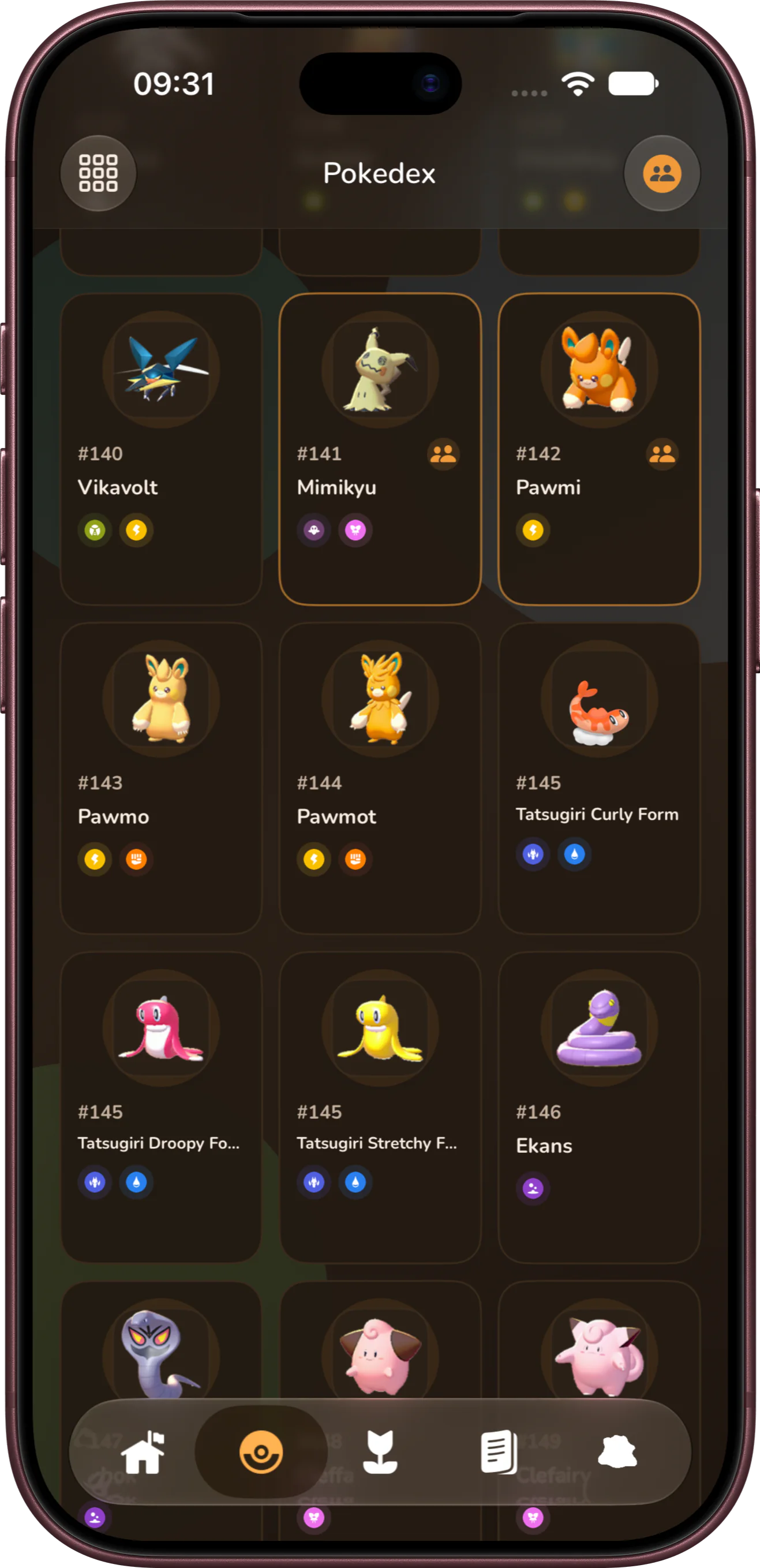 Pokodex friendship tracker showing befriended Pokémon and collection progress in Pokémon Pokopia