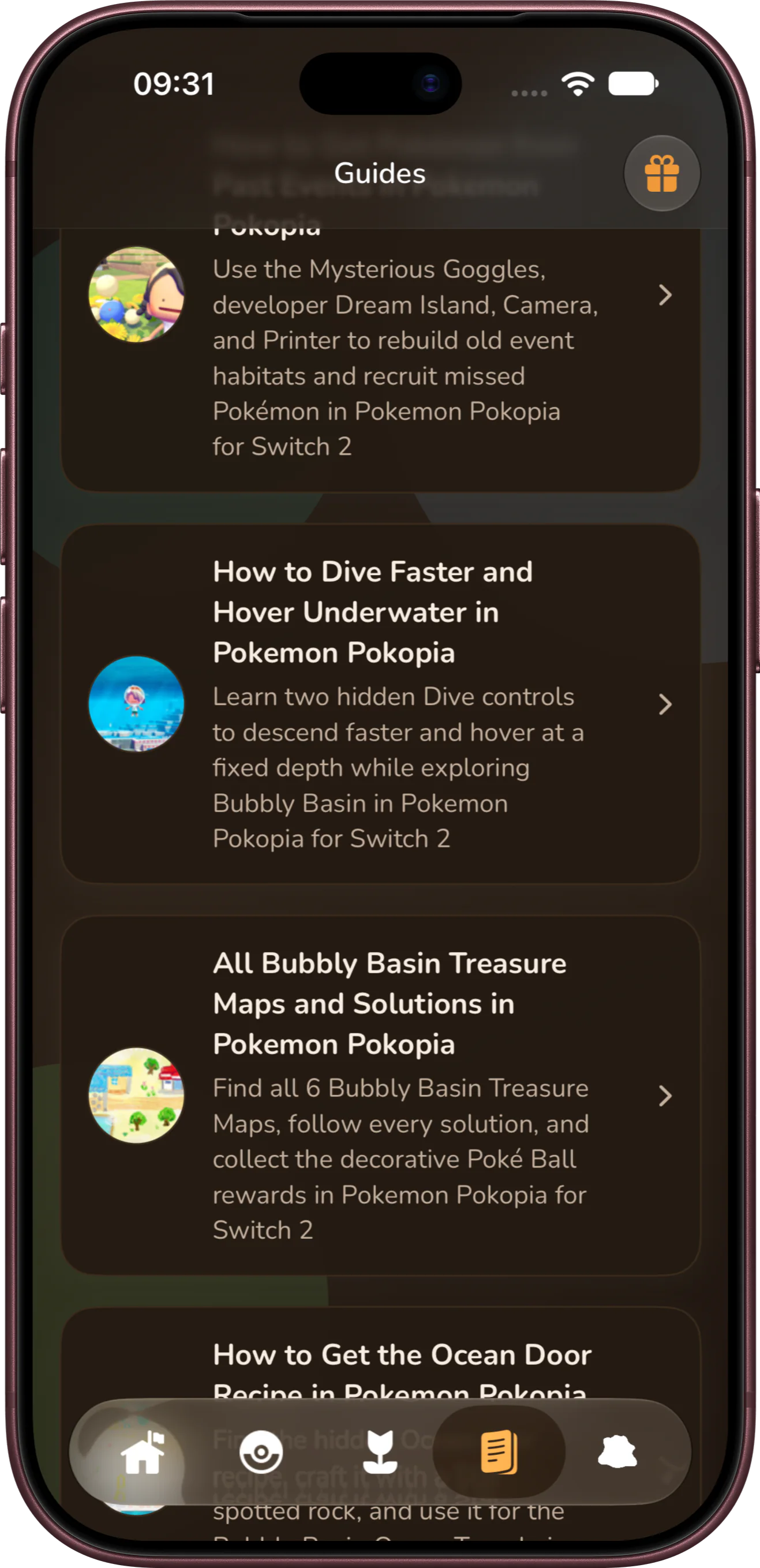 Pokodex guide library with Pokémon Pokopia walkthroughs and gameplay tips